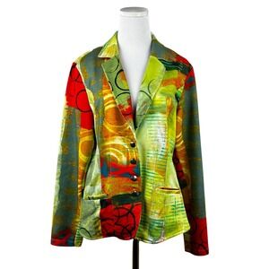 Simply Art by Dolcezza Blazer Women XL Jacket Abstract Print Stretch Boho Button